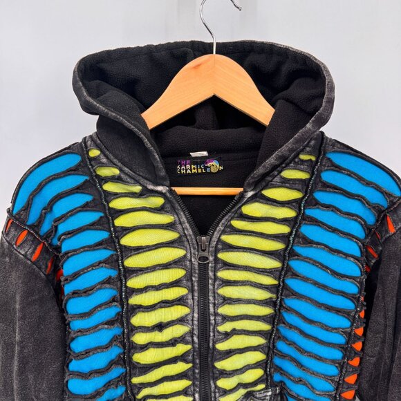 Karmic Chameleon Zipper Sweater Jacket Unisex‎ Medium Black Rasta Fleece Lined - Picture 2 of 9